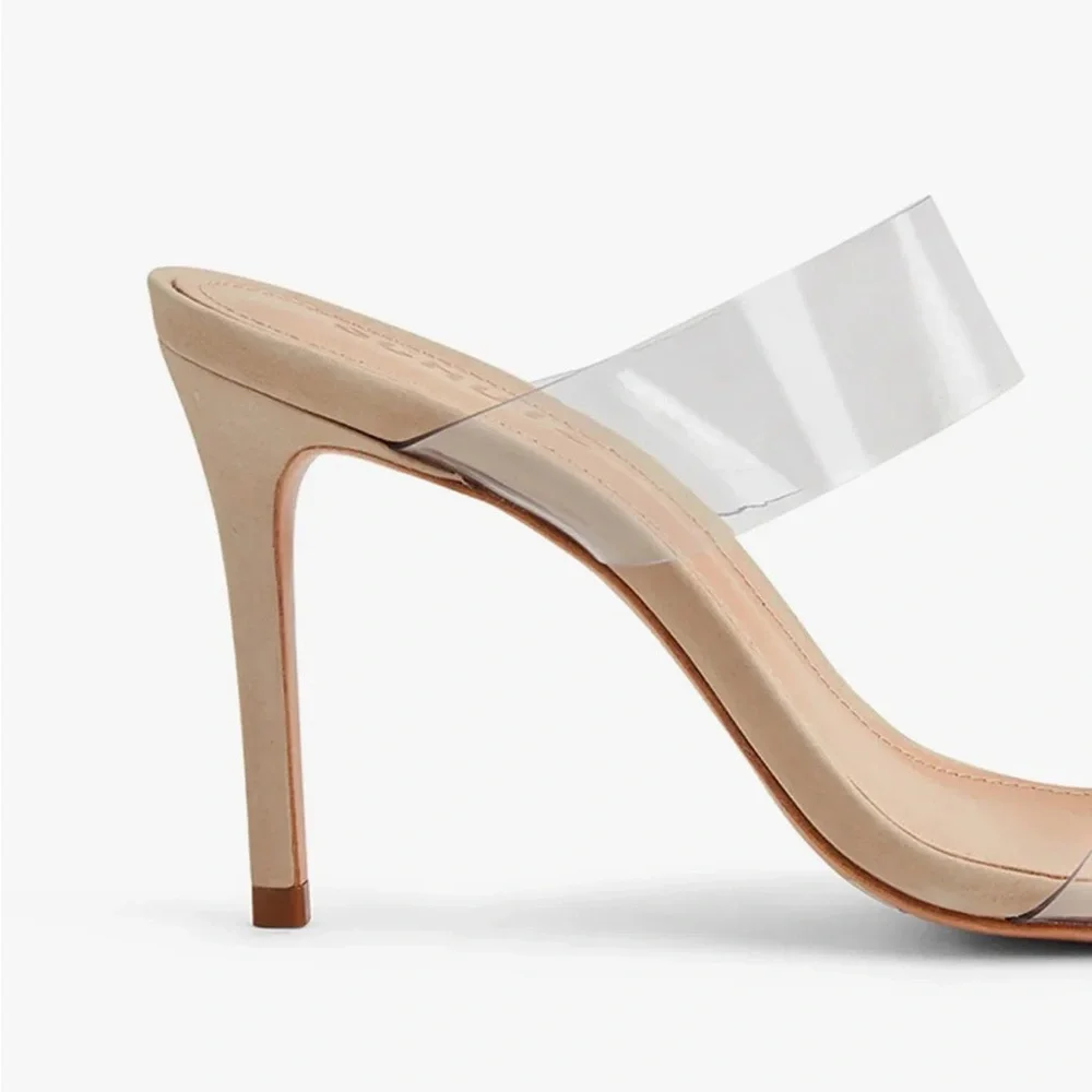SCHUTZ Clear Vinyl Strappy Nude Stiletto Heels